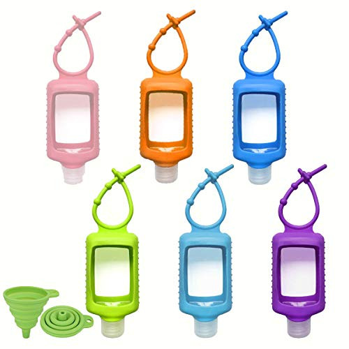 6Pcs Hand Sanitizer Holder for Backpack 60ml/2oz Travel Bottles with Keychain Silicone Sleeve Empty Leakproof Squeeze Containers Flip Cap Hand Sanitizer Bottles Keychain for Kids School