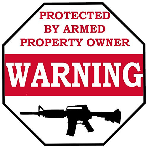 Rogue River Tactical No Trespassing Warning Security Sticker Protected by Armed Property Owner Sign Sticker Decal Window Door Indoor Outdoor Large 8x8 inch Gun