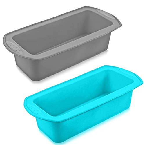 DOERDO 2 Pieces Silicone Loaf Pan Rectangle Shape Bread Pan Silicone Baking Mold for Homemade Break,Cake(Blue,Gray)