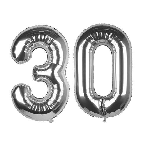 40 Inch Silver 30th Birthday Number Balloons 30 Foil Mylar Balloon for Birthday Anniversary Party Decoration