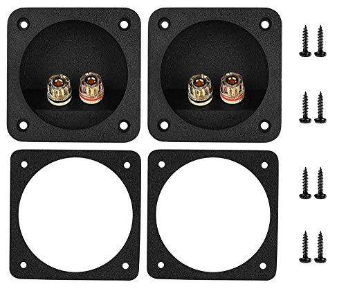 CellCase 2 Pcs 3.1" Square 2-Way Speaker Box Double Binding Post Terminal Cup Connector Subwoofer Plug
