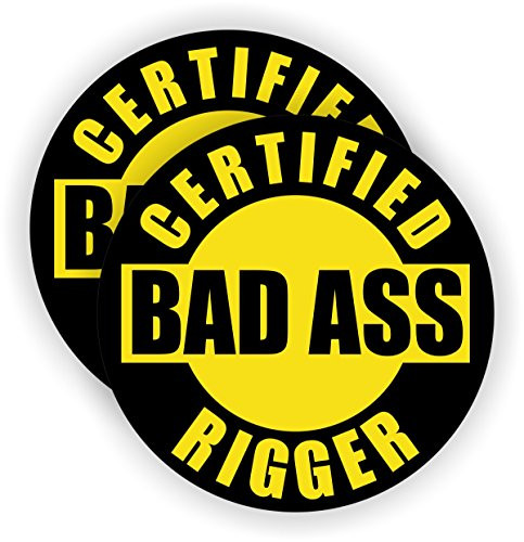 (Pair) Bad Ass RIGGER Hard Hat Stickers - Badass Motorcycle Helmet Decals - Rig Welder Crane Construction Welding Labels Badges Rigging Foreman Laborer