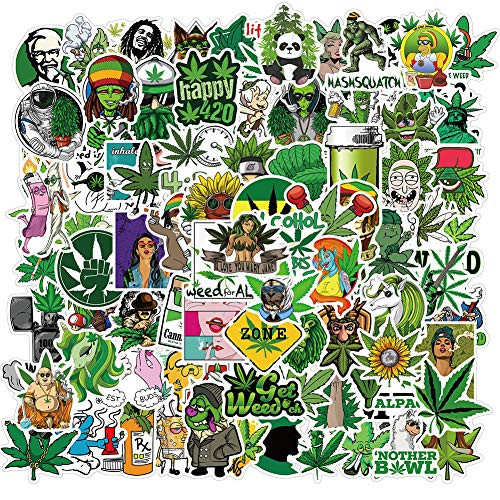 Weed Stickers, 100pcs Waterproof Marijuana Stickers for Adults Vinyl Cool Stickers for Water Bottles, Computer, Phone, Laptop Stickers and Decals