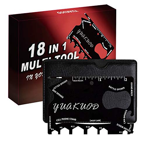 Credit Card Multitool - 18 in 1 Wallet Multi Tool, Wallet Tool Pocket Tool, Wallet Ninja Tool Card - Outdoor Camping Multitool Accessories - Stainless Steel - Gift for Men (Black)