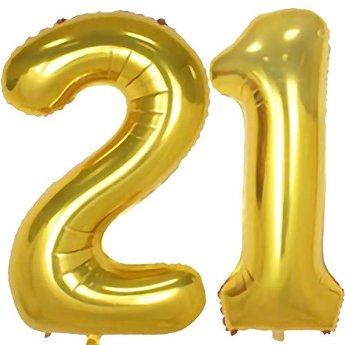 Gold Number Balloons 40 Inch Mylar Foil 21 Birthday Number Balloon Party Decorations,Digital 21