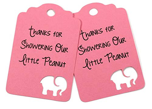 Bright Pink Baby Shower Elephant Tags - Thanks for Showering Our Little Peanut (Set of 20)