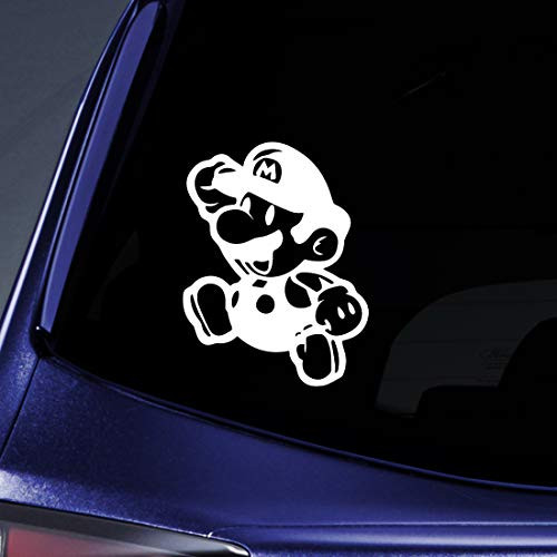 Bargain Max Decals - Jumping Mario Sticker Decal Notebook Car Laptop 6" (White)
