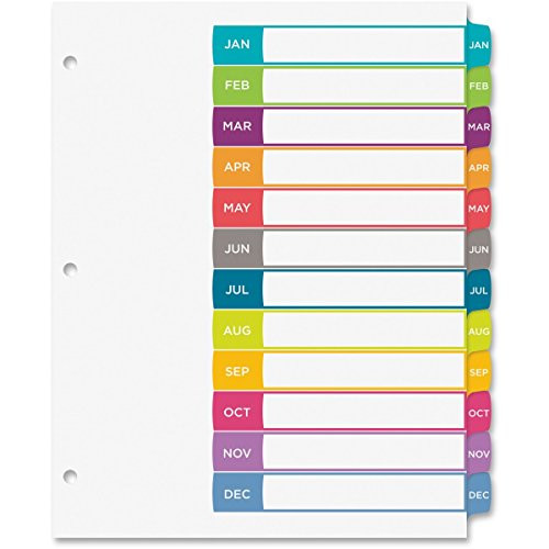 Avery 11847 Ready Index Table of Contents Dividers Multicolor Tabs Jan-Dec Letter