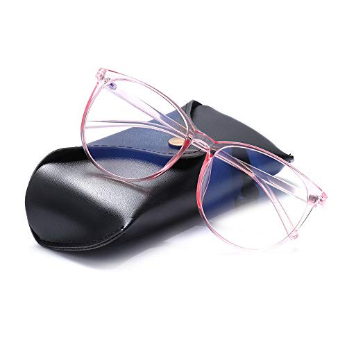 Hzling Blue Light Blocking Glasses,Anti Eyestrain UV Glare Computer Glasses Blue Light Blocking Glasses Gaming Eyeglasses(Transparent Pink with Case)