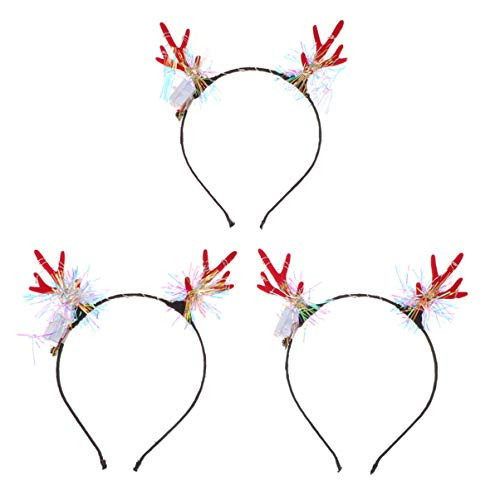 Amosfun LED Antlers Headband Christmas Light Up Flashing Headband Glow Headpiece Luminous Headdress Glowing Hairband for Party 3 Pcs