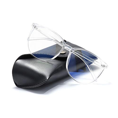 Fashion with Case UV Glare Eyewear Anti Blue Light Glasses Computer Glasses Blue Light Blocking Glasses Gaming Eyeglasses(Transparent White with Case)