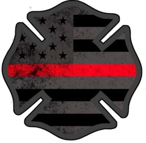Firefighter Thin Red Line Malteese Cross 2 Sizes Sticker for Car Decal Truck Window Laptop Auto Vinyl Motorcycle Helmet (4 Inch)