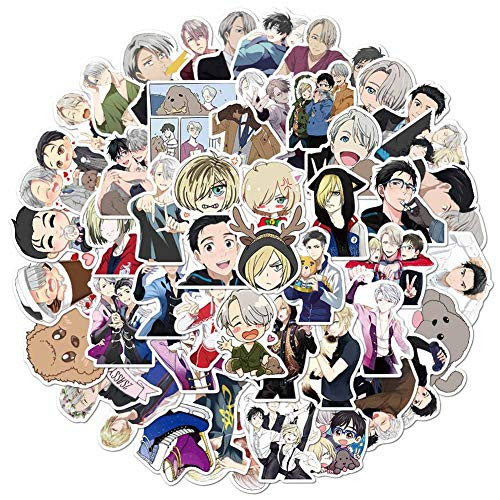 Pkiooi 50 pcs Anime Stickers for Water Bottles Laptops Guitar Skateboard, Naruto Sticker HxH The Seven Deadly Sins Sticker Set(50 pcs Yuri on Ice)