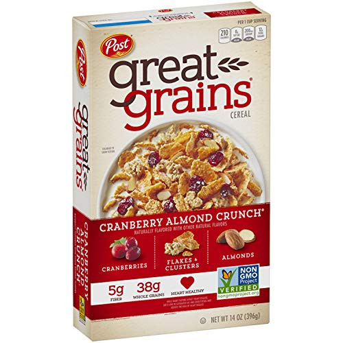 Post Great Grains Cranberry Almond Crunch Whole Grain, Non GMO Verified, Heart Healthy Cereal, 14 Ounce Box Post Great Grains Cranberry Almond Crunch Whole Grain, Non GMO Verified, Heart Healthy Cereal, 14 Ounce Box