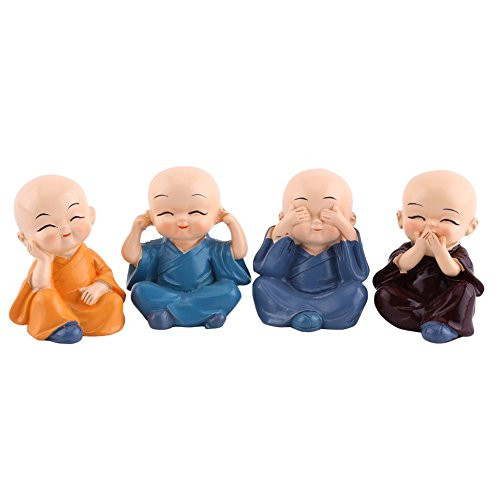 4Pcs Monks Figurine Resin Cute Kongfu Monks Car Interior Display Decoration Car Dashboard Ornament Home Decor with Best Wishes