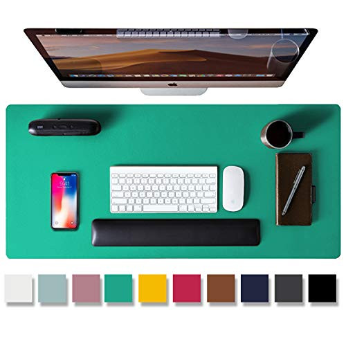 Leather Desk Pad Protector,Mouse Pad,Office Desk Mat, Non-Slip PU Leather Desk Blotter,Laptop Desk Pad,Waterproof Desk Writing Pad for Office and Home (23.6" x 13.7", Vivid Green)