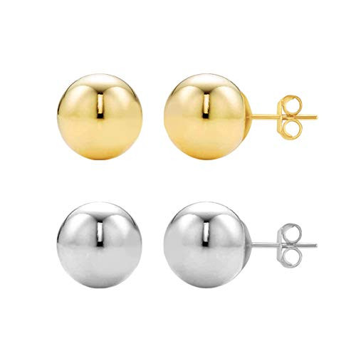 925 Sterling Silver Round Ball Stud Earrings High Polished Butterfly Post Backs (Yellow, 6)