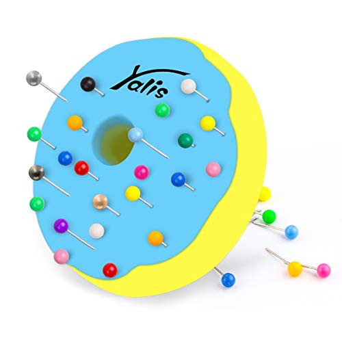 Yalis Push Pins Holder Map Pins Donut Patchwork Pins Keeper Office Desk Organizations Pin Cushion with 100-count Assorted Colors Map Pins Business Gift Idea