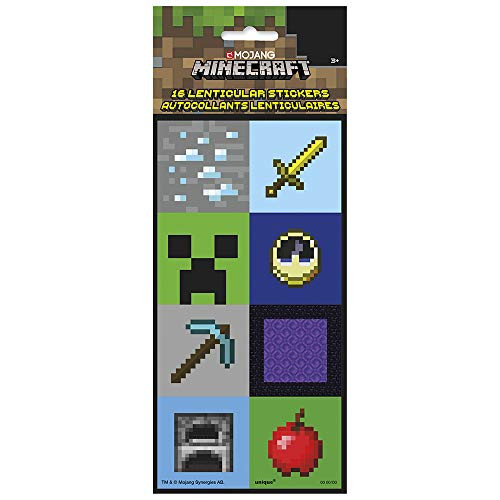 Unique 79410 Minecraft Lenticular 3D Stickers 16 Ct, Multicolor, One Size