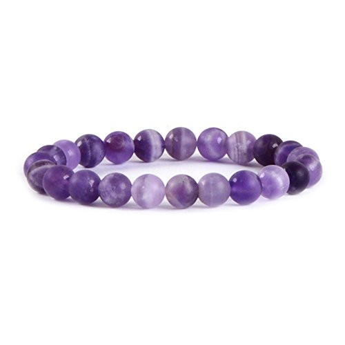 Natural Frosted African Amethyst Gemstone 8mm Round Beads Stretch Bracelet 7" Unisex