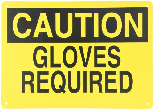 Brady 22404 14" Width x 10" Height B-401 Plastic, Black on Yellow Confined Space Sign, Header "Caution", Legend "Gloves Required"