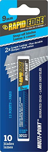 Rapid Edge All-Purpose 9mm Serrated Snap-off Utility Knife Blades (10 Blades), 1 Pack