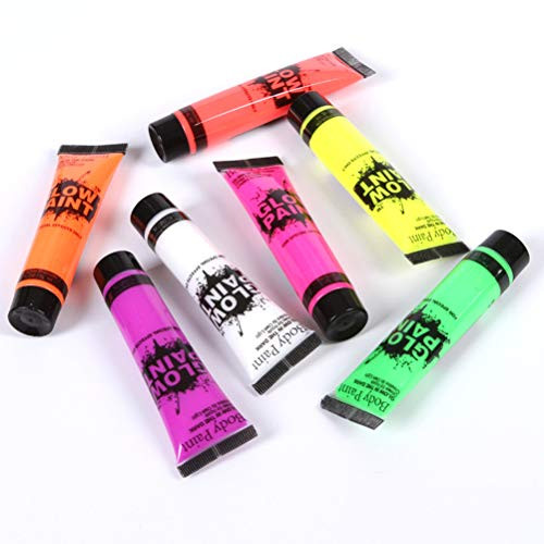 Justpe 6Pcs UV Neon Face and Body Paint Glow Kit, Glow in Dark Face Body Paint UV Blacklight Neon Fluorescent Glitter Face Paint Festival Accessories for Halloween and Carnival Justpe 6Pcs UV Neon Face and Body Paint Glow Kit, Glow in Dark Face Body Paint UV Blacklight Neon Fluorescent Glitter Face Paint Festival Accessories for Halloween and Carnival