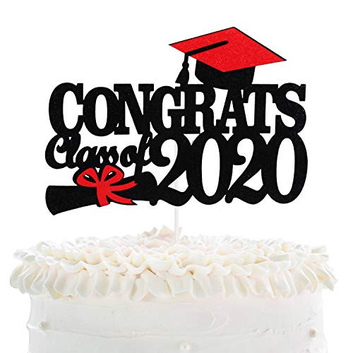 Congrats Class Of 2020 -2021 Graduation Cake Topper - Grad Black Glitter Grad Cap Diploma Decor - Master Ph.D High School College Graduate Party Decoration