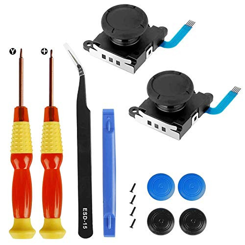 2-Pack 3D Joycon Joystick Replacement, Analog Thumb Stick Repair Kit for Nintendo Switch Joy Con Controller, Including 2 New Joysticks,Tri-Wing  and  Cross Screwdriver Tool Plus 4 Thumbstick Caps