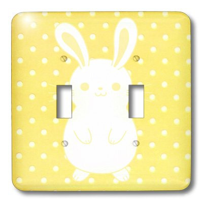 3dRose lsp_37348_2"Adorable White Baby Bunny On Dotted Yellow" Double Toggle Switch