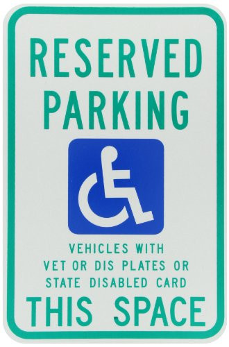 Brady 91388 18" Height, 12" Width, B-959 Reflective Aluminum, Blue And Green On White Color Handicapped Sign