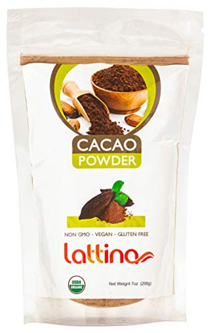 Lattina Cacao Powder Raw Organic Unsweetened - Sugar Free, Gluten Free, Non GMO - Natural Energy Enhancer - Iron, Calcium, Magnesium (7 oz.)