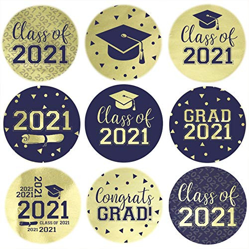 Class of 2021 Graduation Party Favor Labels - 180 Stickers (Gold and Blue)