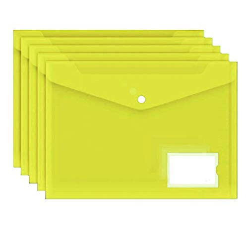 10 Pack Plastic Envelopes Poly Envelopes US Letter A4 Size Transparent File Folders with Label Pocket, Snap Closure, Filing Envelopes Yellow