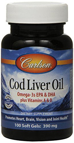 Carlson Labs Norwegian Cod Liver Oil, A natural source of Vitamins A and D, 100 Softgels