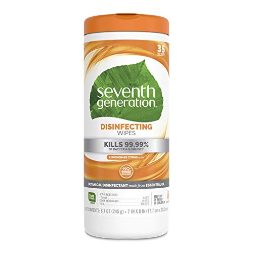 Seventh Generation Disinfecting Multi-Surface Wipes, Lemongrass Citrus, 35 Count (Packaging May Vary)