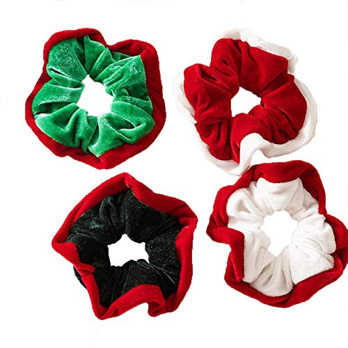 4 Pcs Christmas Hair Scrunchies Flannel Hair Ties Elastic Hair Bands Scrunchy Ponytail Holder