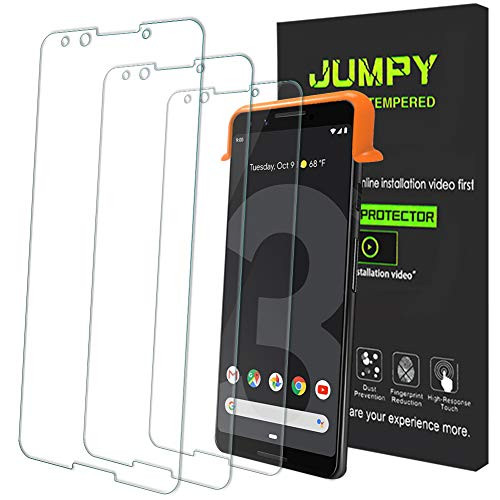 [3-Pack] JUMPY for Google Pixel 3 Screen Protector, 9H Hardness Premium Tempered Glass with Lifetime Replacement Warranty.