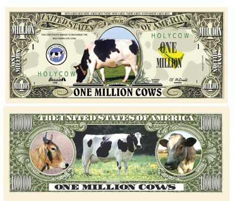 American Art Classics Cow Million Dollar Bill - Comes in Collector Grade Currency Holder