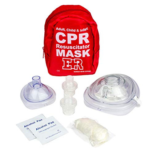 Ever Ready First Aid Adult and Infant CPR Mask Combo Kit with 2 Valves with Pair of Nitrile Gloves  and  2 Alcohol Prep Pads - Red