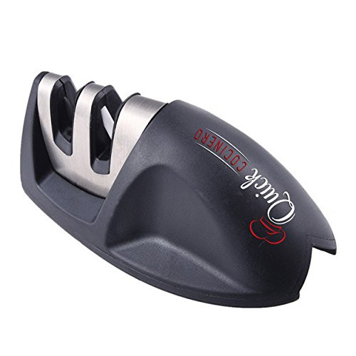 Quick Cocinero Knife Sharpener, 2 Stage Professional Kitchen Knife Sharpening System with Ceramic & Diamond Sharpener, Designed for Straight Edge Kitchen Ceramic, Steel Blades, Black Knife Sharpeners