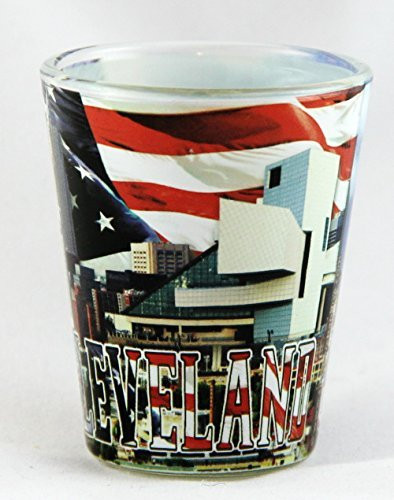 Cleveland Ohio USA Flag and Skyline Collage Shot Glass ctm