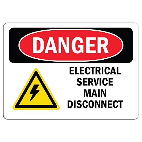 Danger Sign - Electrical Service Main Disconnect - Label Decal Sticker Retail Store Sign Sticks to Any Surface 8"