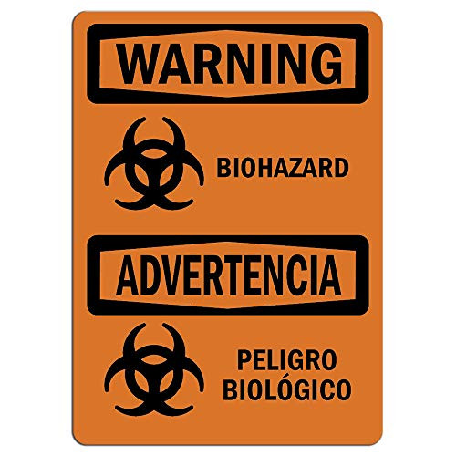 Warning Sign - Biohazard Bilingual -   Label Decal Sticker Retail Store Sign Sticks to Any Surface 8"