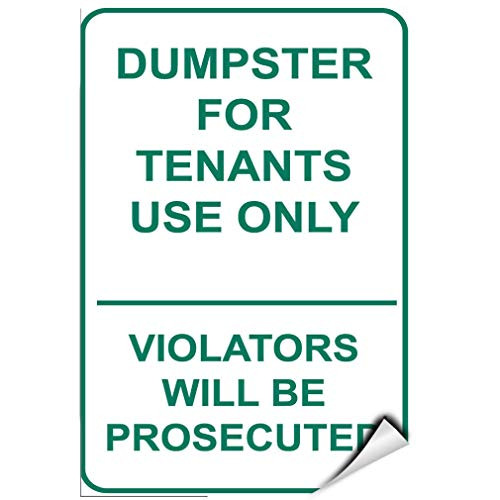 Dumpster for Tenants Use Only Violators Will Be Prosecuted Label Decal Sticker 8"