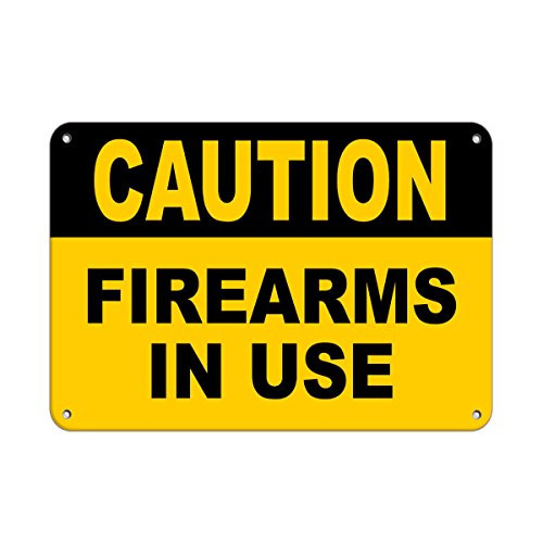 Caution Firearms in Use Security Sign Vinyl Sticker Decal 8"