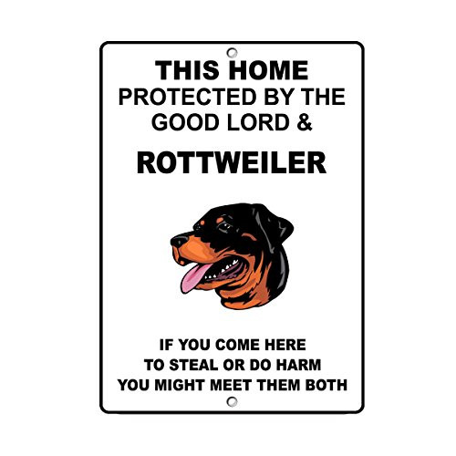 Rottweiler Dog Home Protected by Good Lord and Novelty SignVinyl Sticker Decal 8"