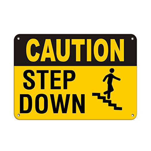 Caution Step Down Hazard Sign Watch Your Step Signs Vinyl Sticker Decal 8"