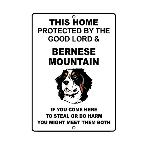 Bernese Mountain Dog Home Protected by Good Lord and Novelty SignVinyl Sticker Decal 8"