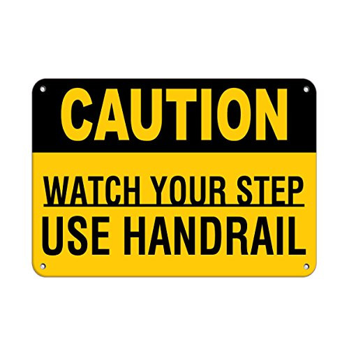 Caution Watch Your Step Use Handrail Watch Your Step Signs Vinyl Sticker Decal 8"